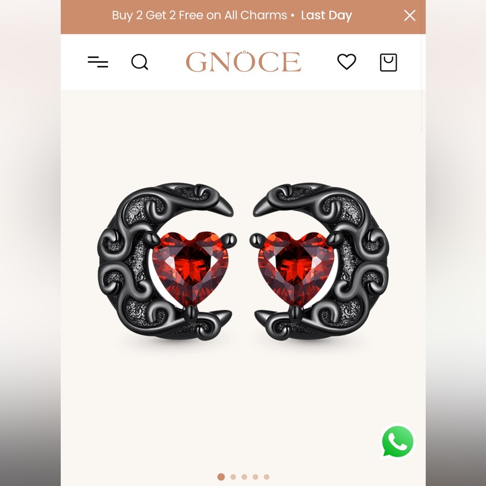 Gnoce dark night moonlight stud earrings - red and silver